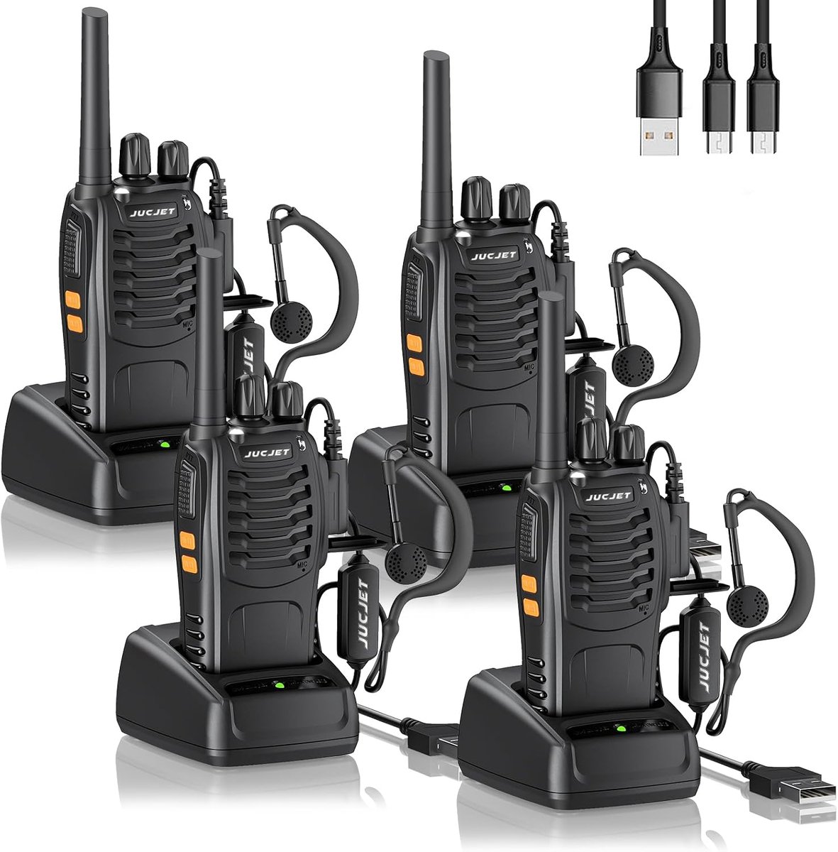Walkie talkie set – 16 kanalen – PMR446 – VOX – Waterbestendig – USB-C opladen – Set van 4