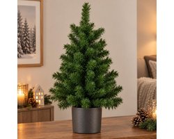 Kunstkerstboom 75 cm - volle takken - inclusief donkergrijze keramiek pot - klein - ideaal voor kantoor
