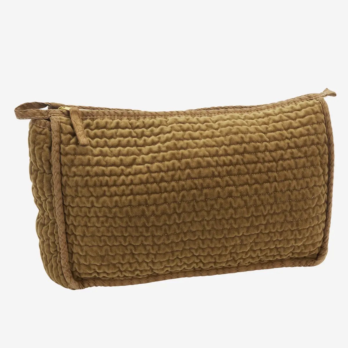 Madam Stoltz - gewatteerde velvet toilettas – Caramel – 30 x 10 x 20 cm