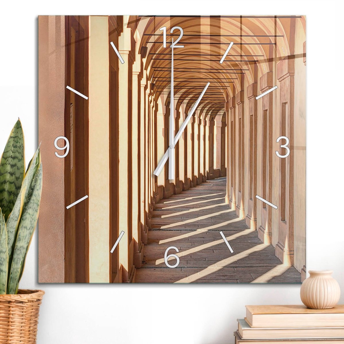 ArtPrintCave Beige Glazen Klok - 60x60 cm - Wandklok Vierkant - Elegante Hal Unieke Klok - Natuur Stille Wandklok - Witte Klokwijzers