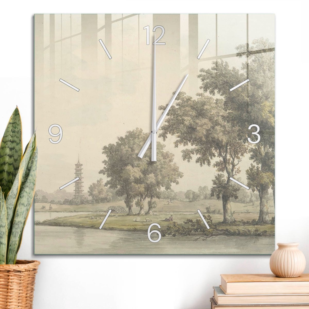 ArtPrintCave Groene Glazen Klok - 60x60 cm - Wandklok Vierkant - Groene Harmonie Wandklok Keuken - Natuur Unieke Klok - Witte Klokwijzers