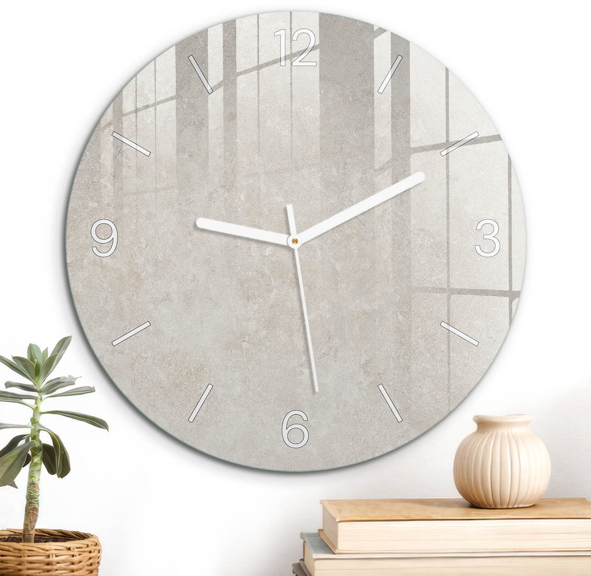 ArtPrintCave Romig Glazen Klok - Wandklok 30 cm - Muurklok Rond - Romige Textuur Stille Wandklok - Achtergronden En Patronen Wandklok Keuken - Witte Klokwijzers