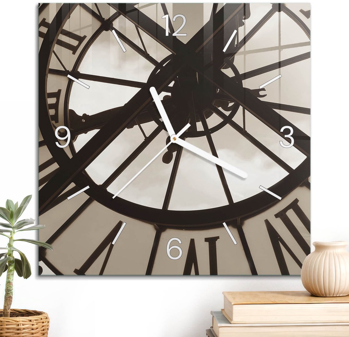 ArtPrintCave Grijs Glazen Klok - 30x30 cm - Wandklok Vierkant - Kloktijd Wandklok Keuken - Geometrie Unieke Klok - Witte Klokwijzers