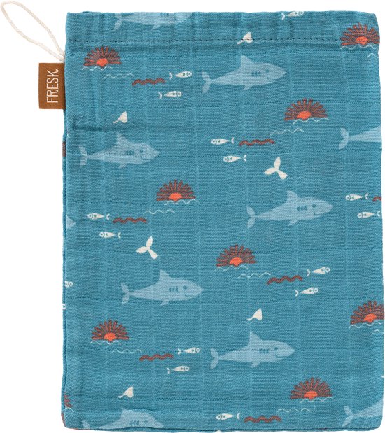 Fresk Hydrofiele Washandjes - 21 x 15 cm - Babyverzorging - 3 stuks - Ademend en Absorberend - Babyspullen - Babyverzorging - Blauw - Shark van Fresk — afbeelding 2