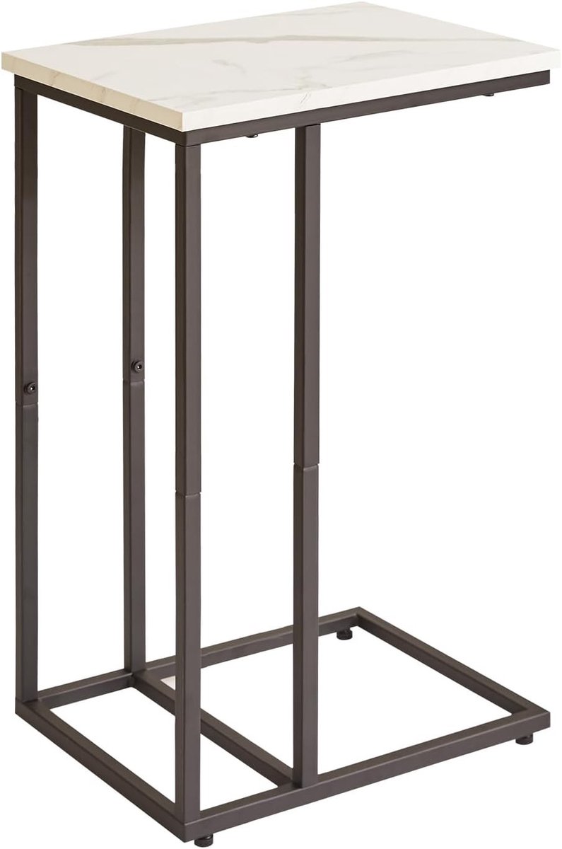 Vellaro Bijzettafel verstelbaar - Wit marmer en zwart - C-vormige bijzettafel met stalen frame - Voor woonkamer en slaapkamer Wit marmer en zwarte poten
