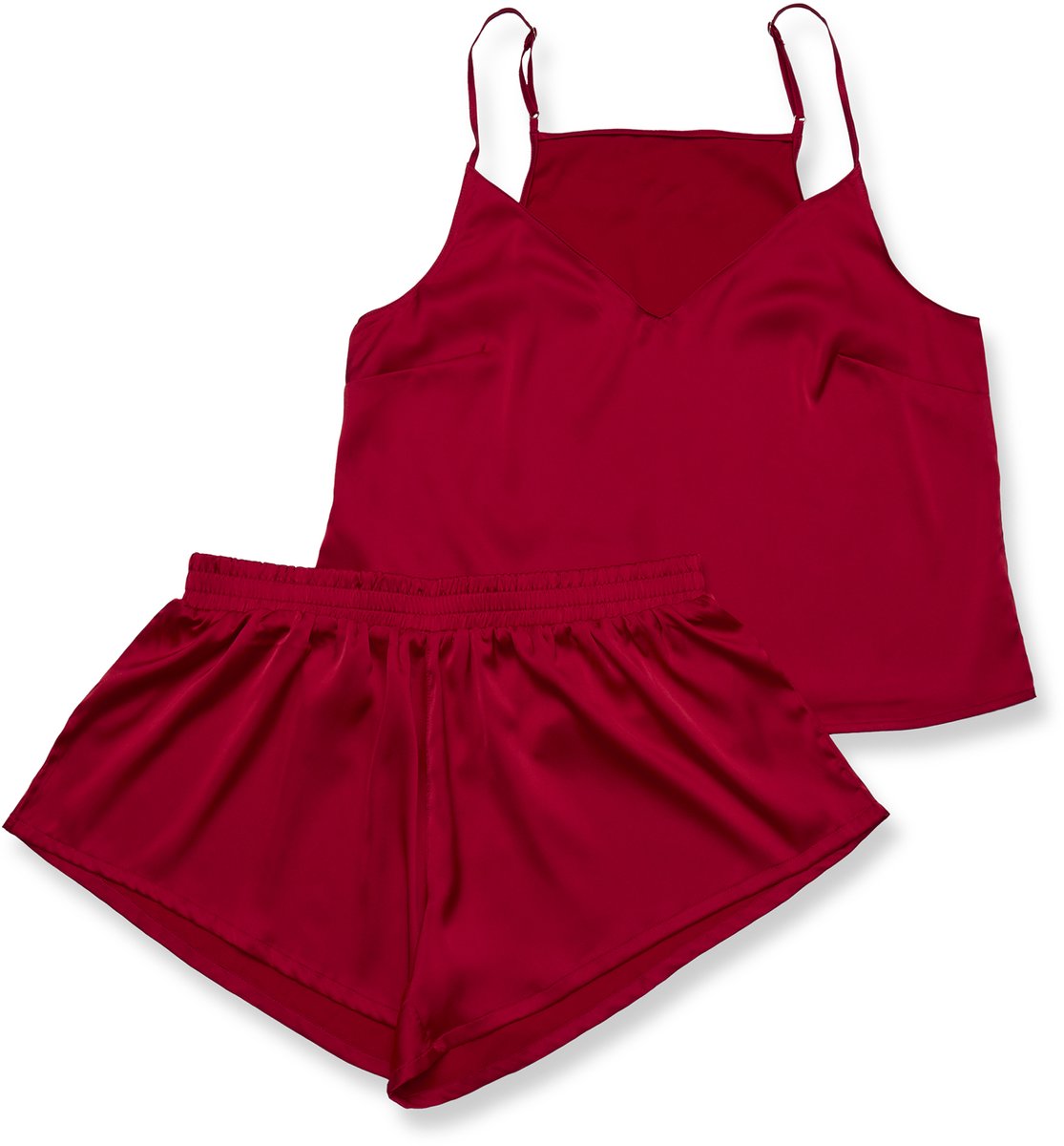 ESOTIQ Jelly - Pyjamaset - Satijnlook - Top met spaghettibandjes - Short - Rood