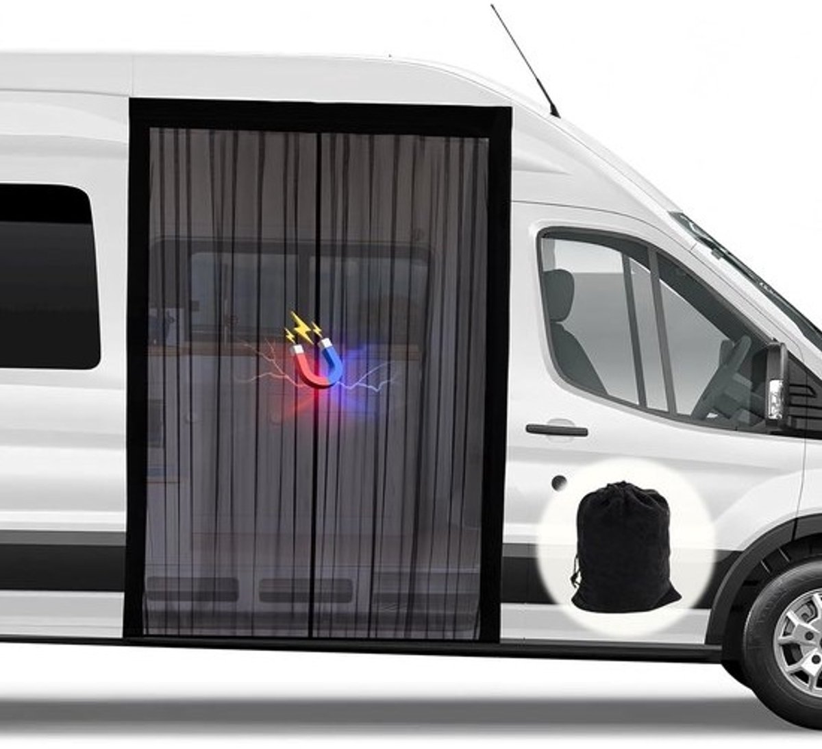 Vliegengordijn met magneten voor Mercedes Sprinter en Volkswagen Crafter - Insectenbescherming - Centrale magnetische sluiting