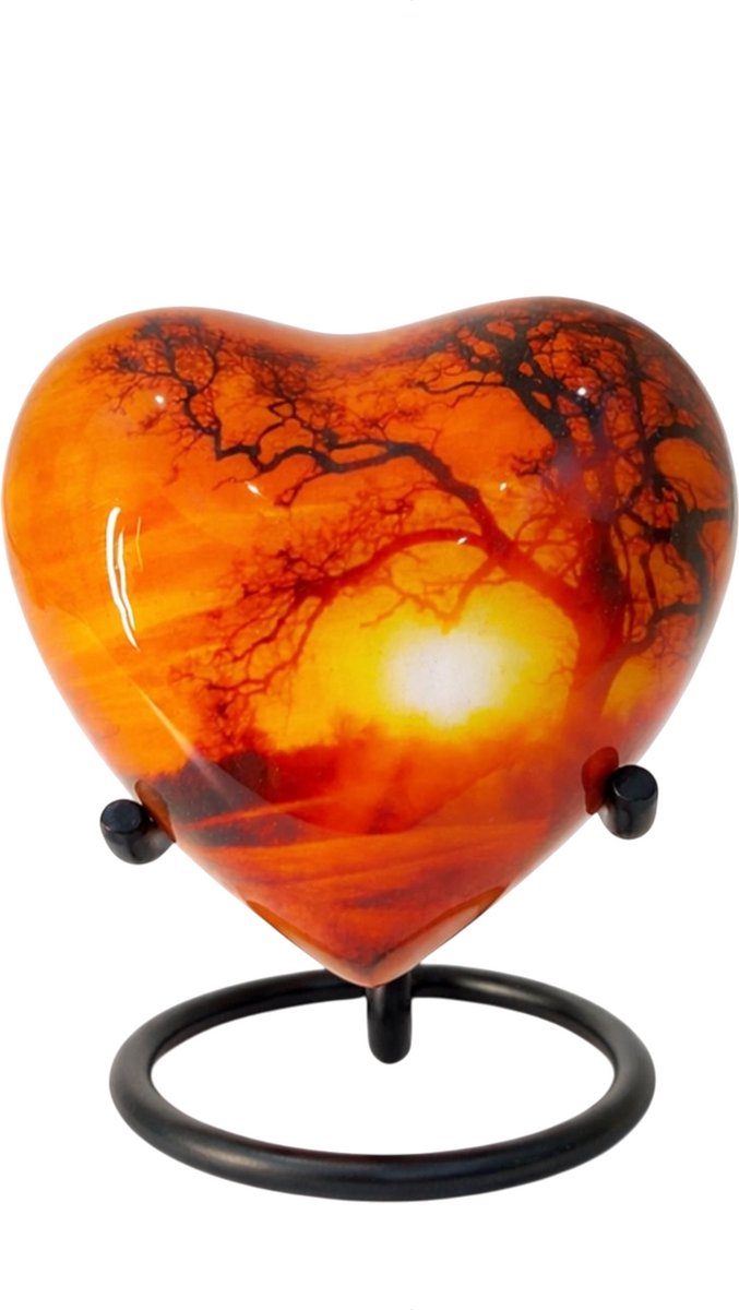 Mini As Urn - 500ML - Uniek - Mini Urn - Crematie Urn - Kunst - Voor Huisdieren of Menselijk As - Crematie As - Decoratie Urn - Sunset Heart