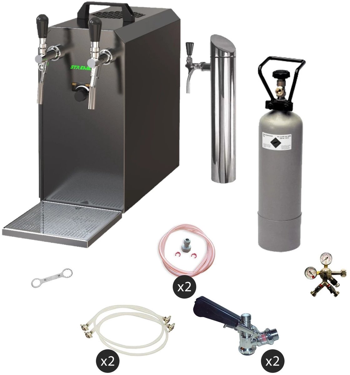Bierzapfsysteem Onderbouw Complete Set STREAM 50, 2-weg Droge Koeler tot 55 l/u, KEG NC Adapter & KeyKeg