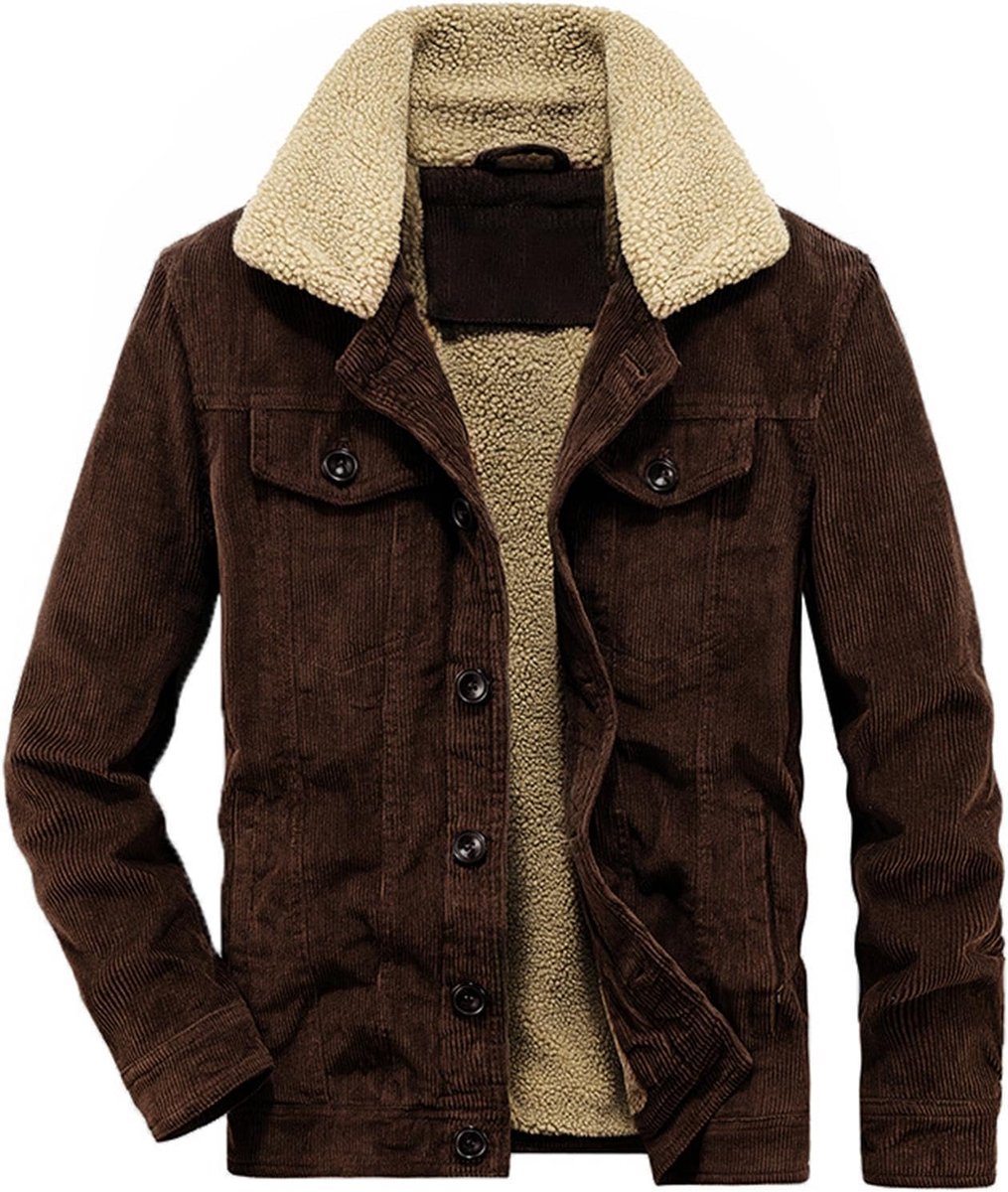 Corduroy jas warme sherpa gevoerde truckerjack button down winterjas