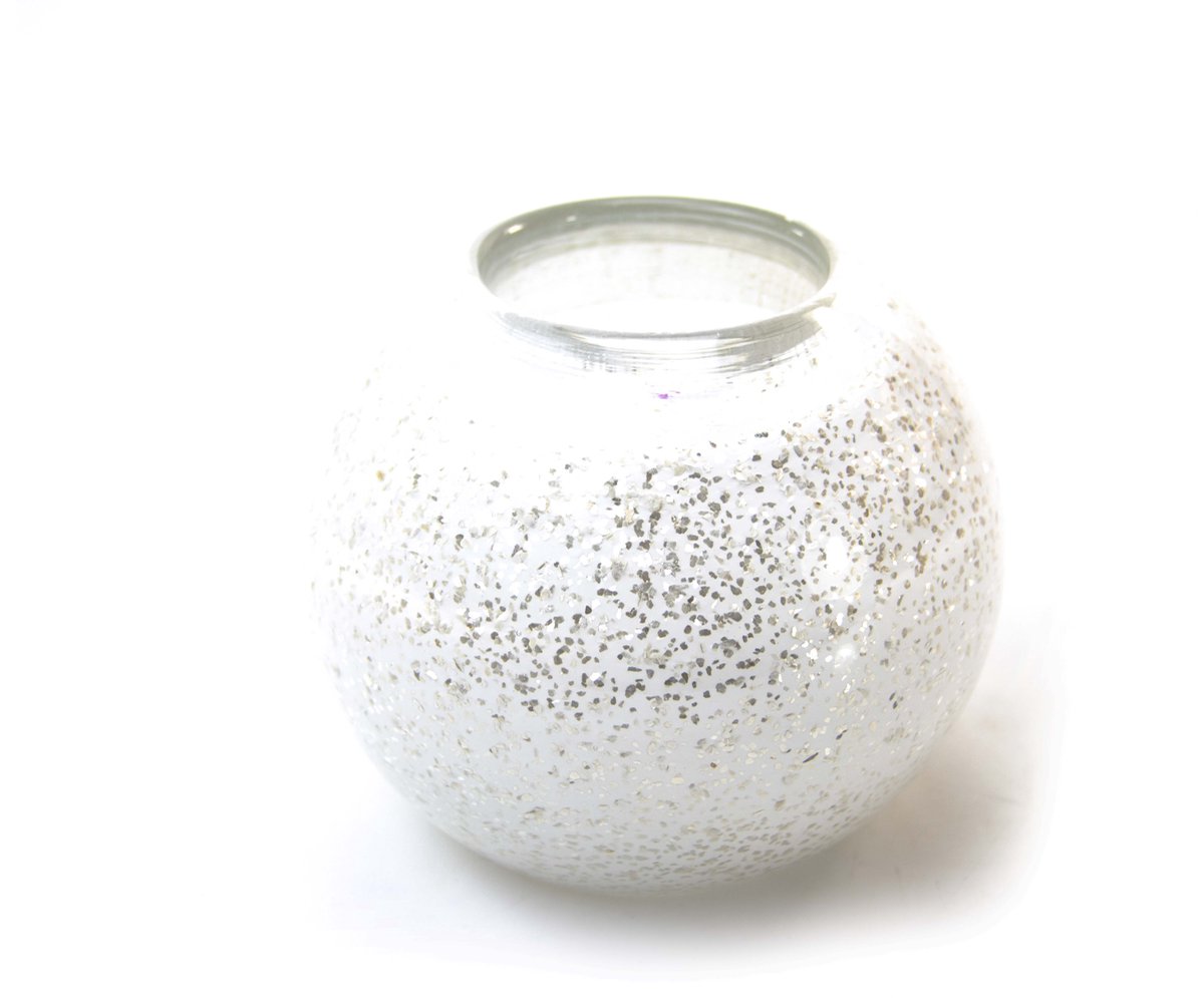 Mini Urn Waxinelichthouder - Wit & Zilver Deco - Glazen Urn - 250ml