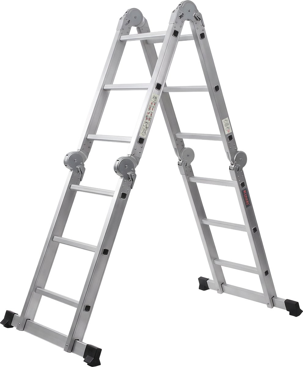 Kibani Vouwladder 4x3 Treden - 3,34 Meter - Aluminium - Multifunctioneel - Inklapbaar - Maximaal 150 kg