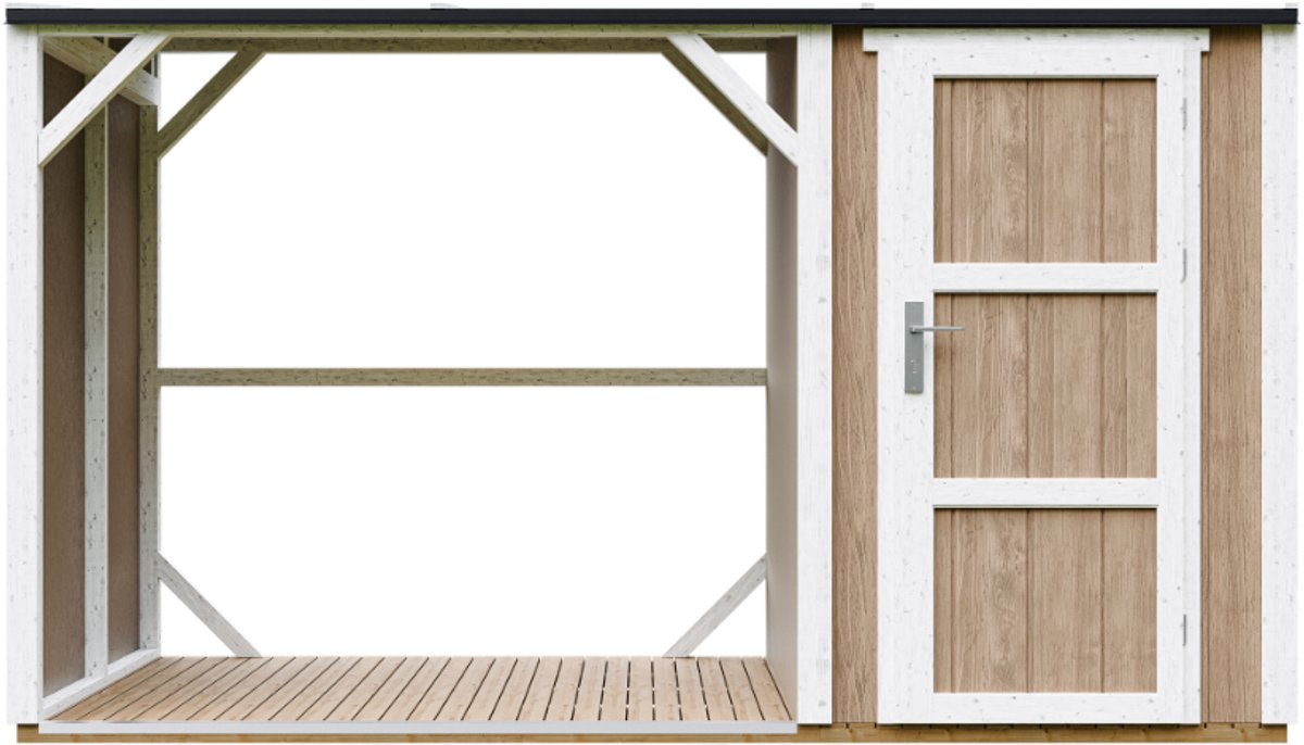 Timbela M985-TERRA BROWN - LP SmartSide Houtopslag met afgesloten bergruimte - 4,14 m² - 345x120xH220 cm - Overkapping voor brandhout met berging