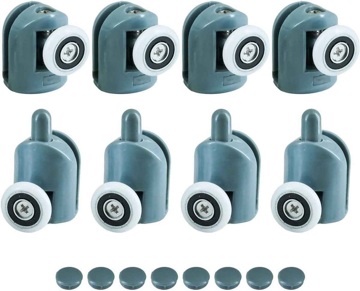 Douchecabine wieltjes - Set van 8 - 20 mm - Kunststof en Roestvrij Staal - Voor Schuifdeuren van Douchecabines