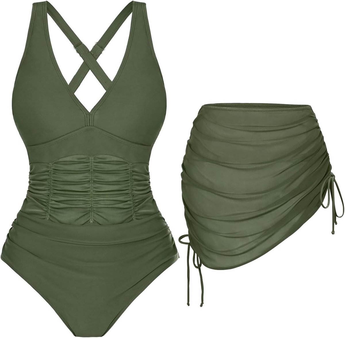 Badpak met bikini cover-up badpak voor dames met V-hals, push-up, gevoerde beha, eendelig, curvy