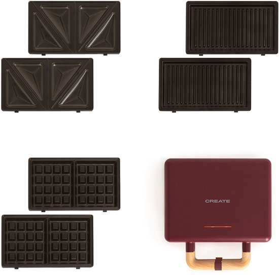 CREATE - Tosti-ijzer, grill en wafelijzer met verwisselbare platen - Bordeauxrood - Dubbel - STONE STUDIO — afbeelding 2