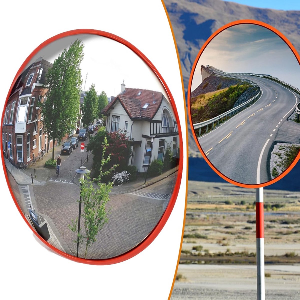 Bolle Spiegel 30cm Met 130° Kijkhoek - Weerbestendig, Hoge Zichtbaarheid, Slagvast, Waarschuwingsspiegel - Voor Parkeerplaatsen, Magazijnen En Fabrieken - Oranje/Rood