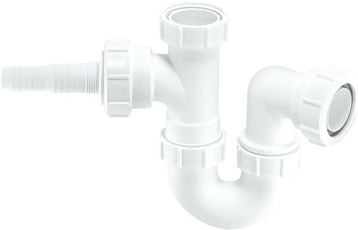 Dubbele sifon gootsteen - Wit - 28 cm - Polypropyleen met Horizontaal Mondstuk - Voor Huishoudelijke Afvoer