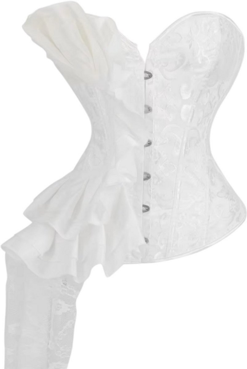 Dames Corset Top – Strapless Bustier met Sweetheart Halslijn, Jacquard, Veterdetail, Taille Cincher en Gothic Lingerie - Wit - Maat M