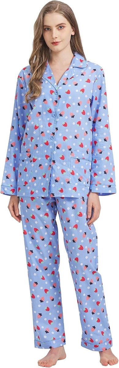100% Katoen Pyjama Voor Vrouwen Lange Mouw PJS set Gezellige Button Down Nachtkleding Vriendje Loungewear S-3XL