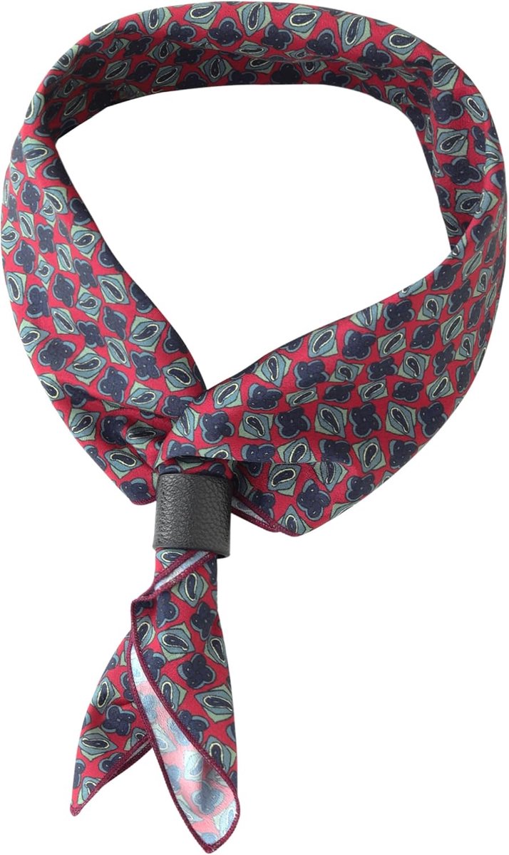 halsdoek voor heren, met lederen lus, multifunctionele doek, hoofddoek, halssjaal, bandana's, klederdrachtdoek, bandana's, vintage, retro, 60 x 60 cm, printpatroon, geometrisch rood,