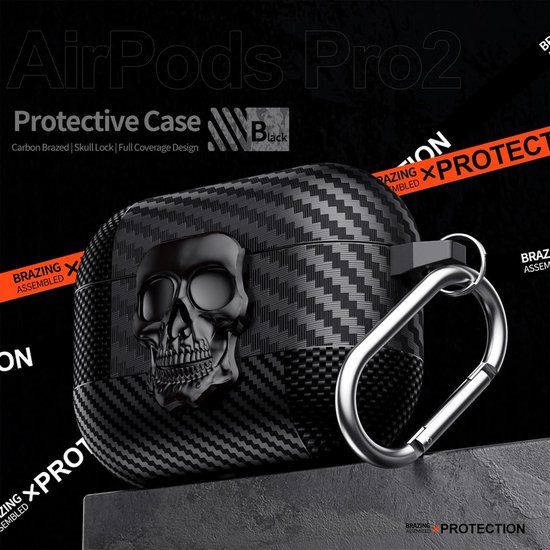 3D Grappige Schedel Hoesje voor AirPods Pro 2 - Skull Black — afbeelding 5
