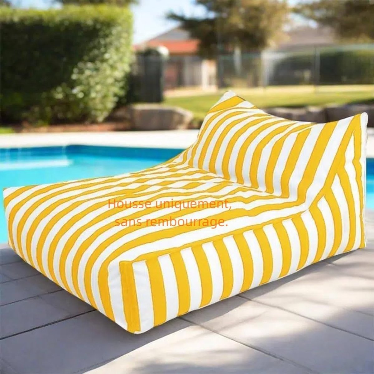 Zitzakken Drijvende Zitzak for Zwembad - King Outdoor Waterdichte Oxford Zitzakhoes Drijft Ligstoel Zonder Vulling Gestreepte Buiten Strandpoef Zitzak Slaapbank(Yellow)