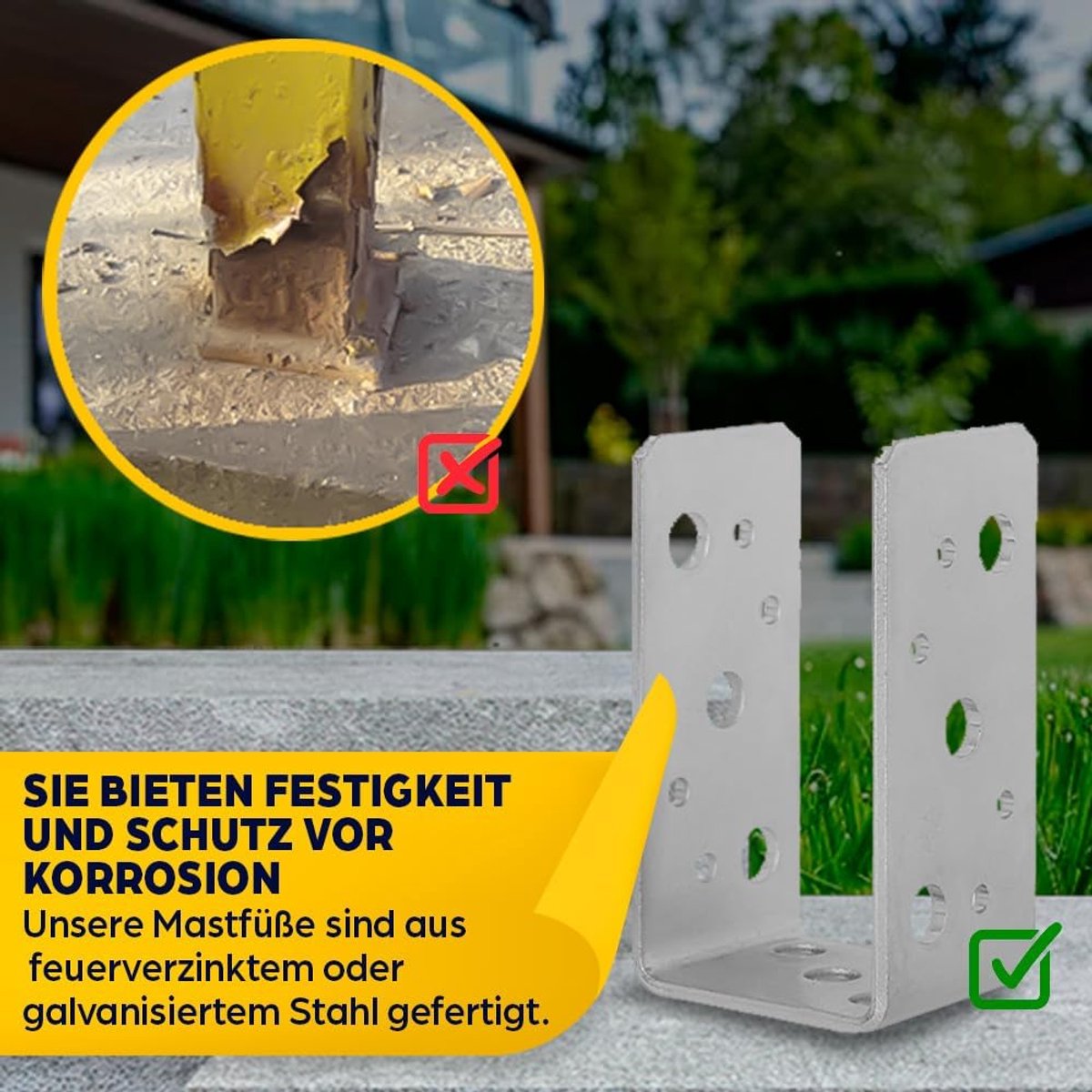 H-vorm om in beton te zetten, steunpoot 91 x 600 x 60 mm, paalanker van verzinkt staal, 6 mm, grondanker voor houten palen, paalschoen voor terrassen en hekken