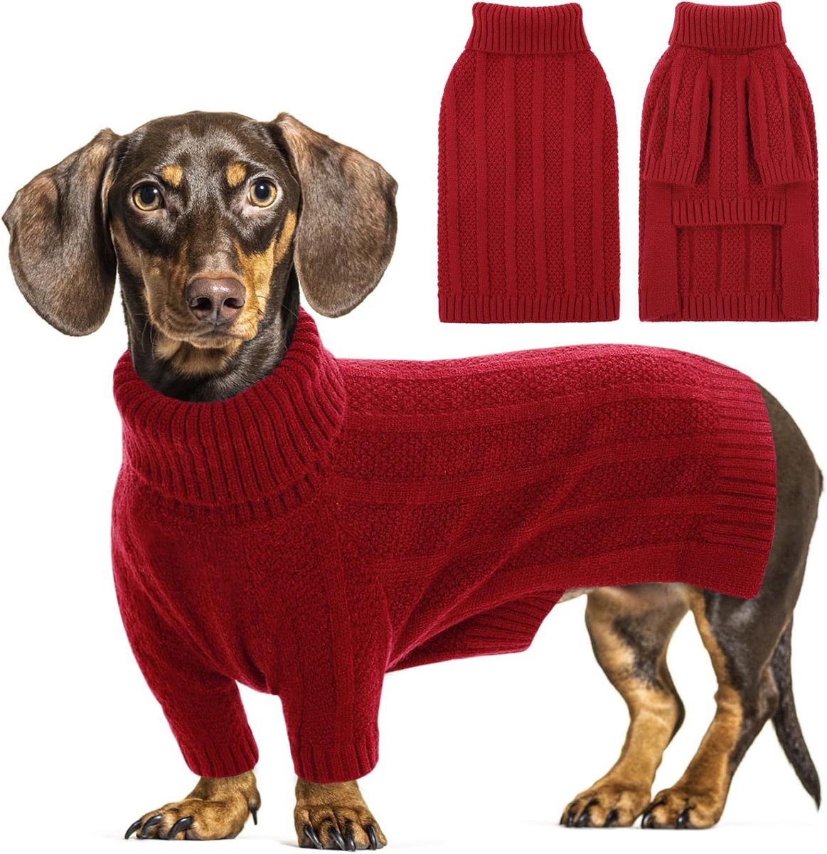 Kleine hondentrui, gebreide coltrui, kerstoutfit voor Yorkshire, poedel, cockapoo, pommeren (rood, S)