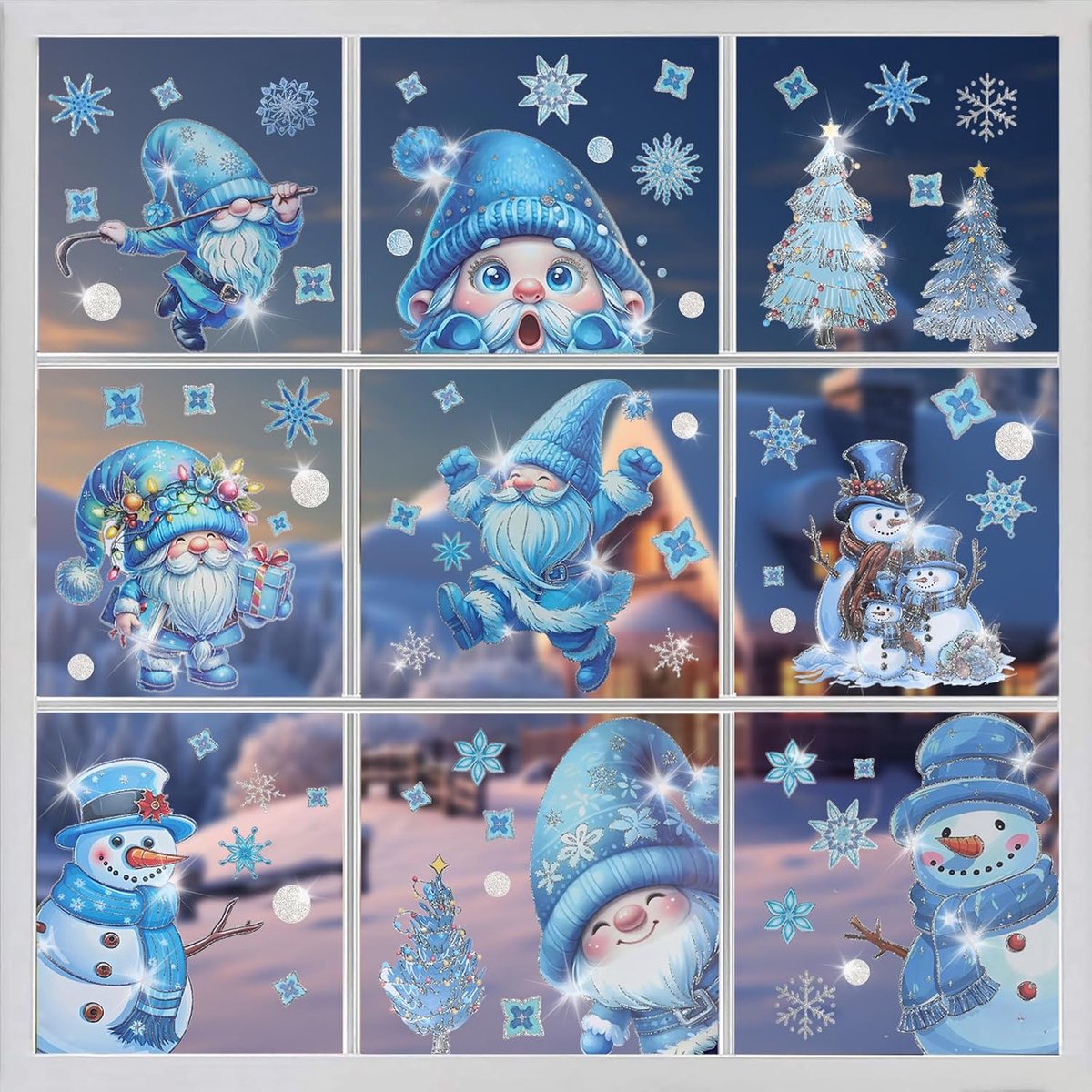 Raamstickers voor Kerstmis, 9 vellen, kerststickers, statische raamstickers, PVC kerststickers, decoraties voor kerstraamweergave, huisdecoratie, feestdecoratie