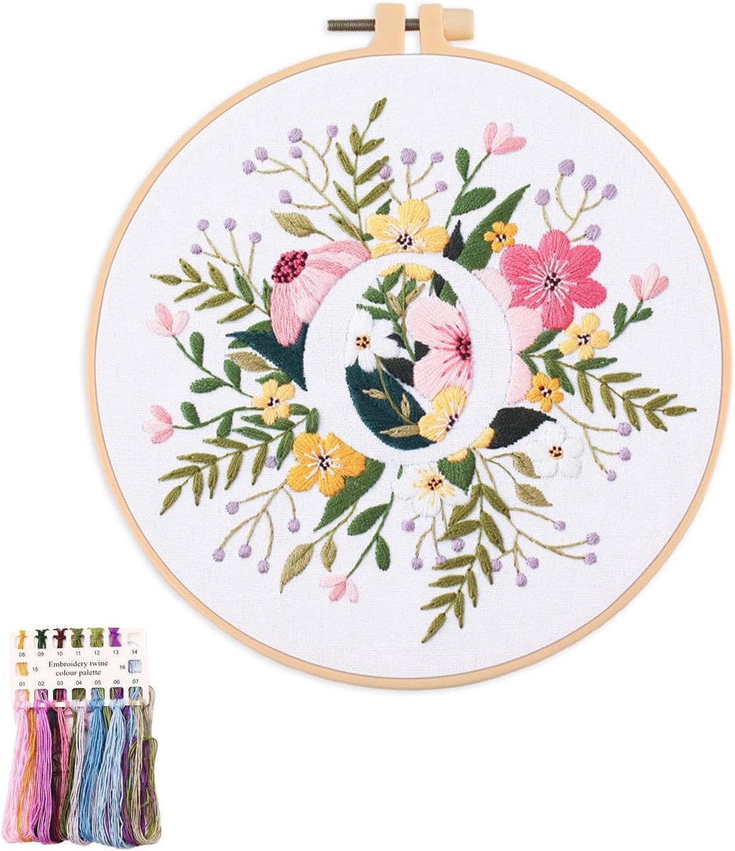 Artcici Borduurpakketten Plant Bloem Letter O Patronen voor Beginners Volwassenen, Volledige Range Borduurwerk Starter Kits Kruissteek Handwerk Benodigdheden