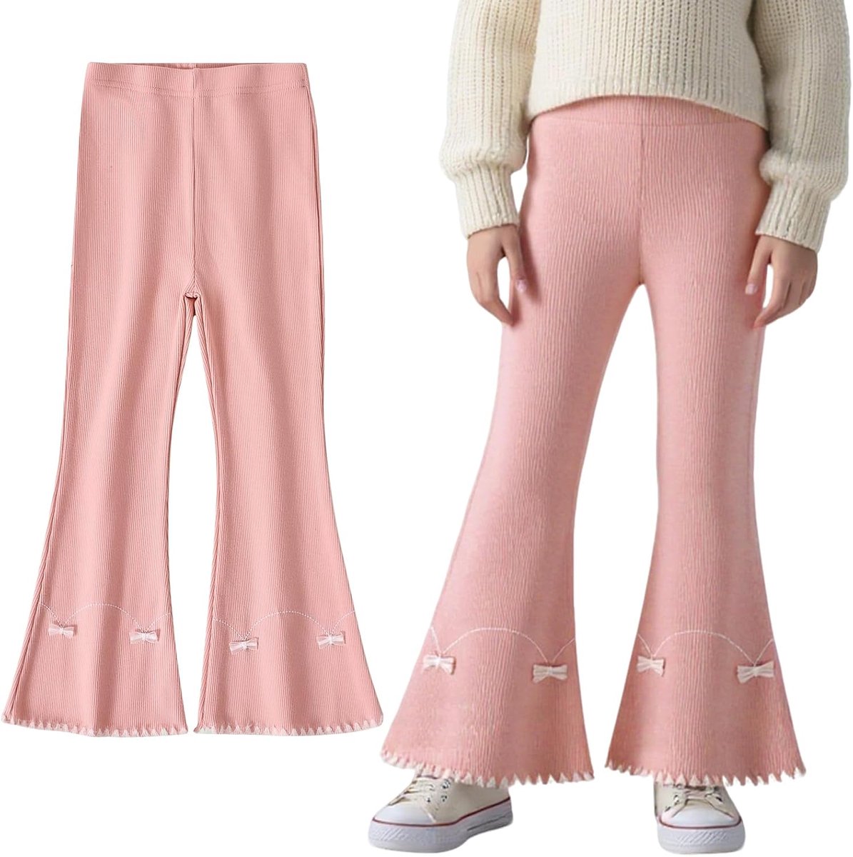 Legging Flare Jeans Voor Meisjes Stretch Bootcut Broek Katoen Flared Legging Kids Flare Broek Lange Uitlopende Yoga Broek Voor Vrije Tijd Lopen Lente Herfst Gebreide Broek Voor 3-11 Jaar