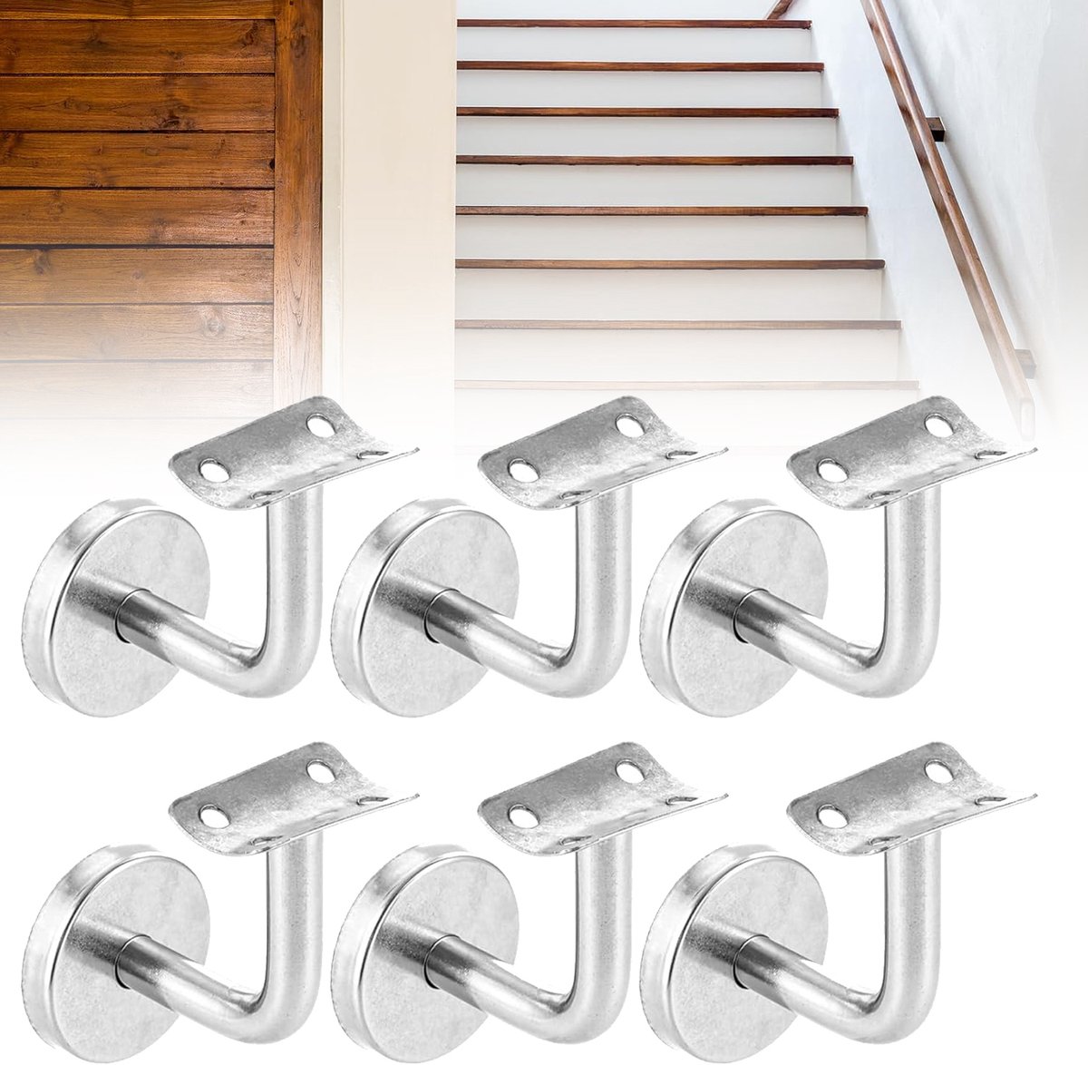 Set Van 6 Leuningbeugels - Steun Voor Leuning Van Roestvrij Staal - Leuninghouder - Leuningbeugel Voor Gangen En Trappen