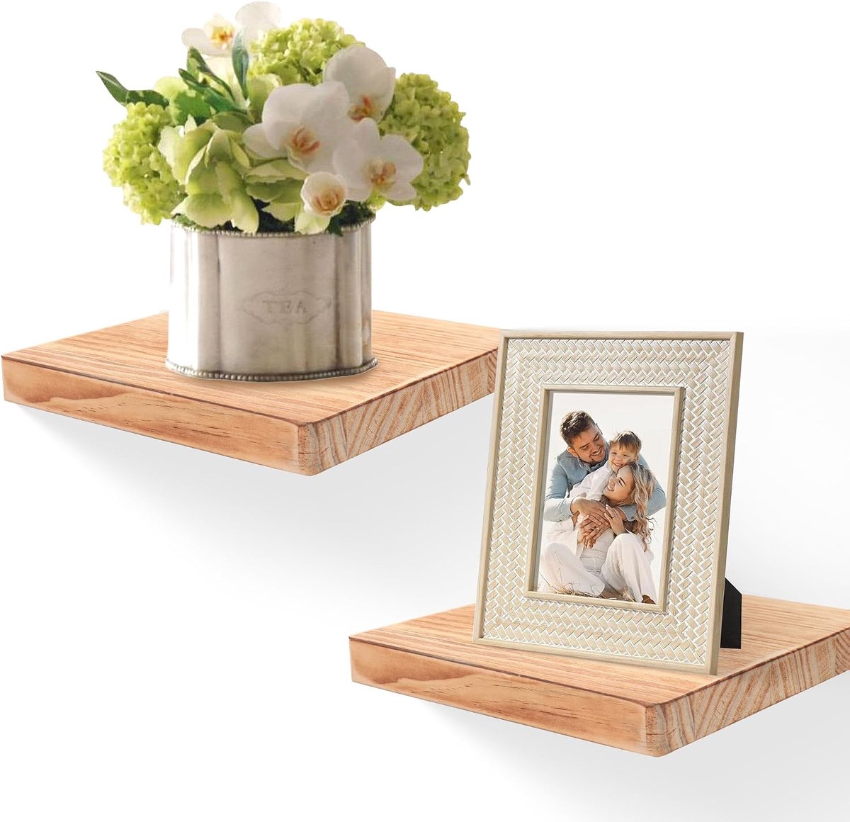 Wandregale, 2er-Set, 20,3 cm Massivholz-Quadratregale, kleine dekorative Wandregale für Badezimmer, Schlafzimmer, Wohnzimmer und Küche – karbonisiertes Schwarz