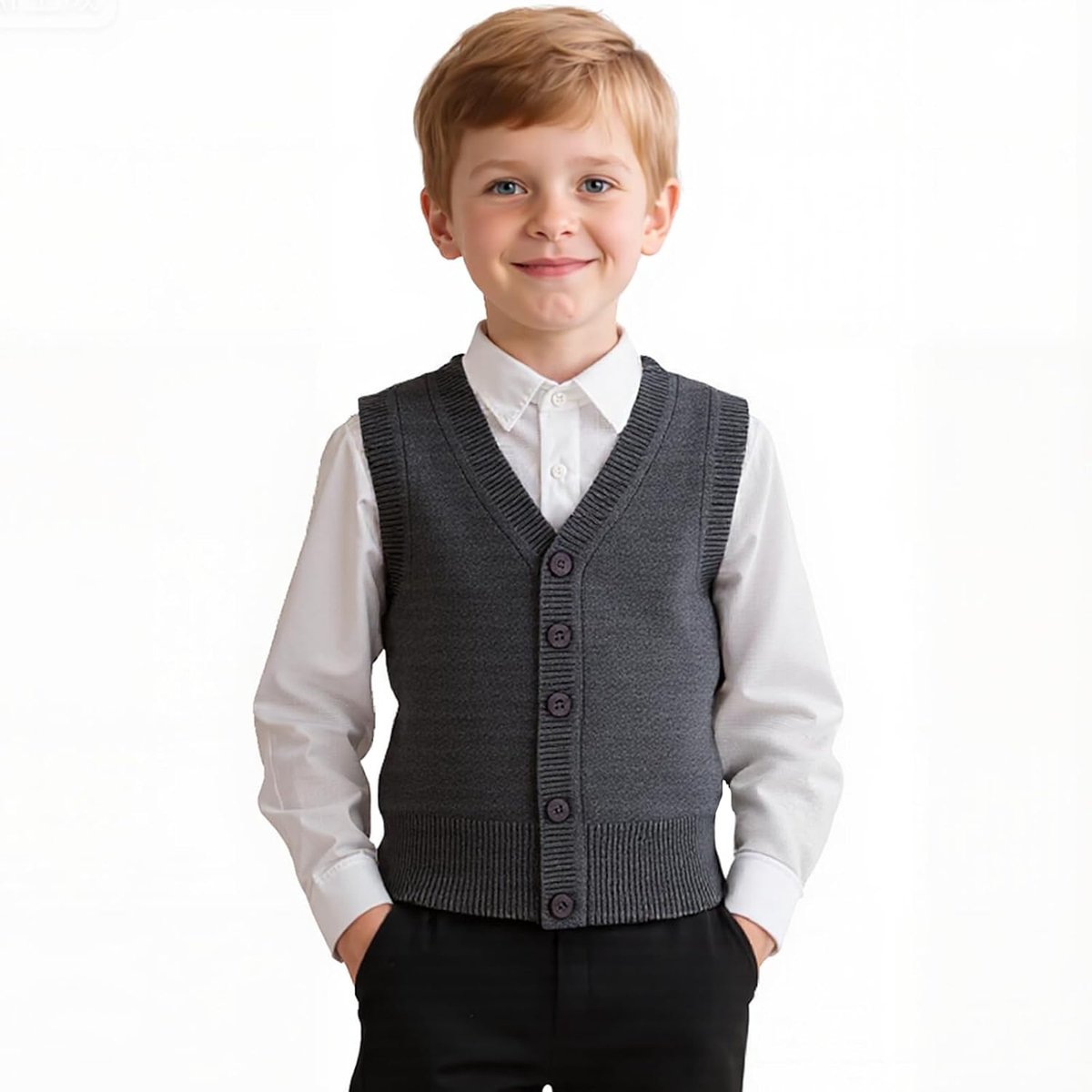 Gebreid vest voor jongens en meisjes, V-hals, mouwloos, gebreide trui, schooluniform, bijpassend shirt, trui voor kinderen van 5-14 jaar
