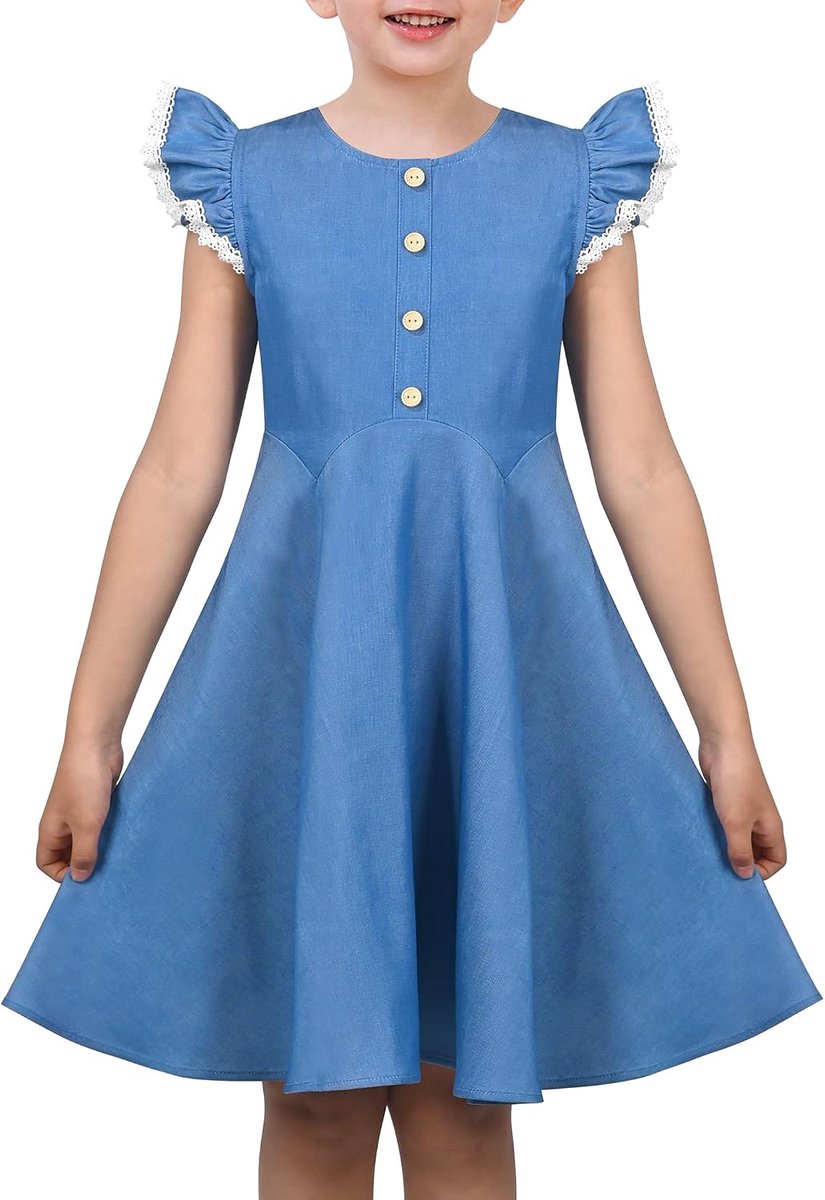 Effen Kleur Met Knopen En Kant Kapmouw Met Strik Zomer Casual Dagelijks
