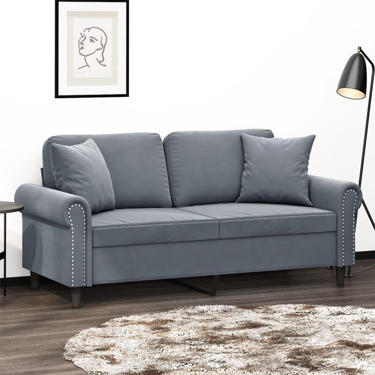 2-zitsbank met donkergrijs kussen, 140 cm, fluweel, woonkamerbank, gestoffeerde bank, hoekbank, voor woonkamer/kantoor, moderne bank, bank, P3200946