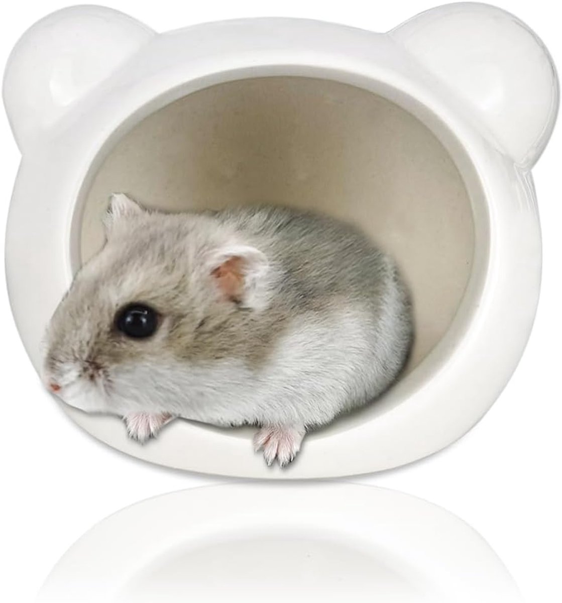 Hamsterhuis van keramiek, half gesloten hamsterverstopplaats voor zomer, leuk klein dier, cool habitatnest voor dwerghamsters, Syrische hamsters, knaagdieren (wit)