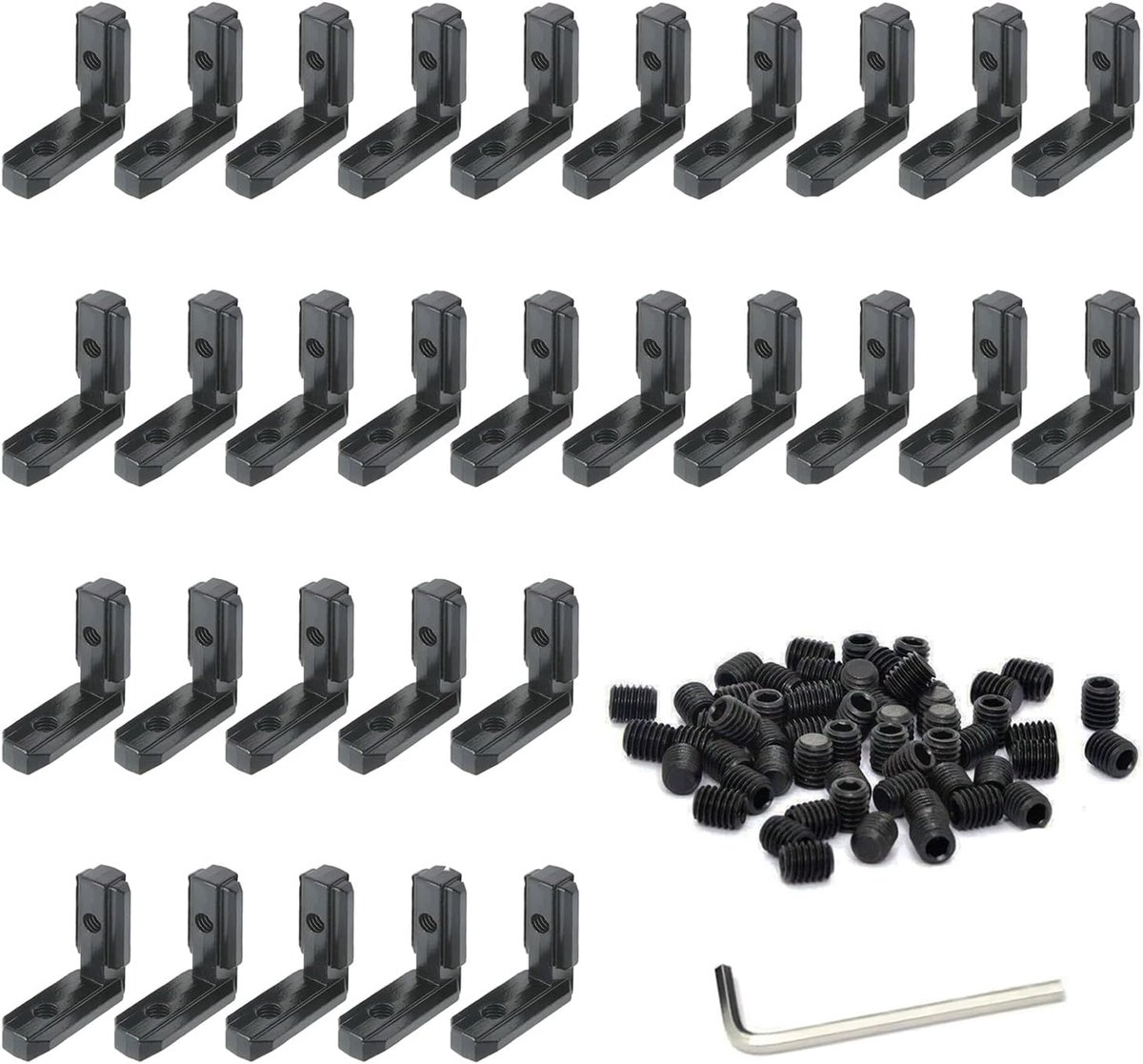 30 x T-slot T-groove inner corner, aluminium profile 2020 groove, 6 M4, outer corner, zinc alloy, clamps, 90 degrees, L shape, inner corner connection, angle connection with screws，
