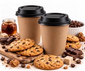 Kartonnen Koffiebeker 8oz 240ml bruin + zwarte deksels - 100 Stuks - wegwerp papieren bekers - drank bekers - milieuvriendelijk