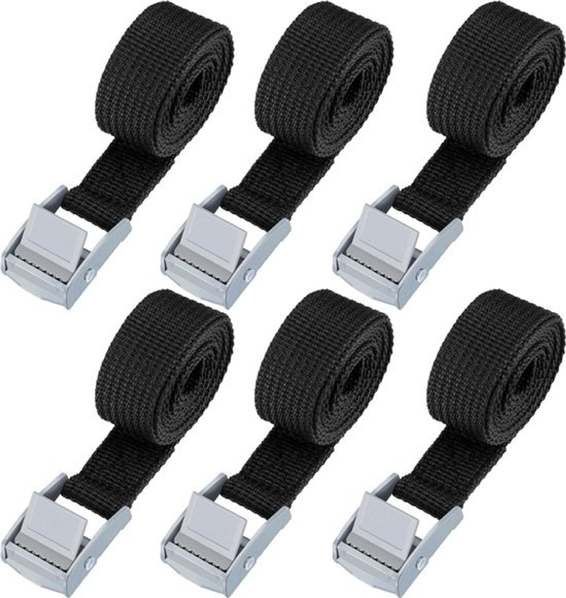 Set van 6 korte spanbanden, 1 m x 2 cm, in lengte verstelbare spanbanden, zwarte spanbanden met klemsluiting, spanbanden met een draagvermogen van 250 kg, spanbanden voor fietsen en