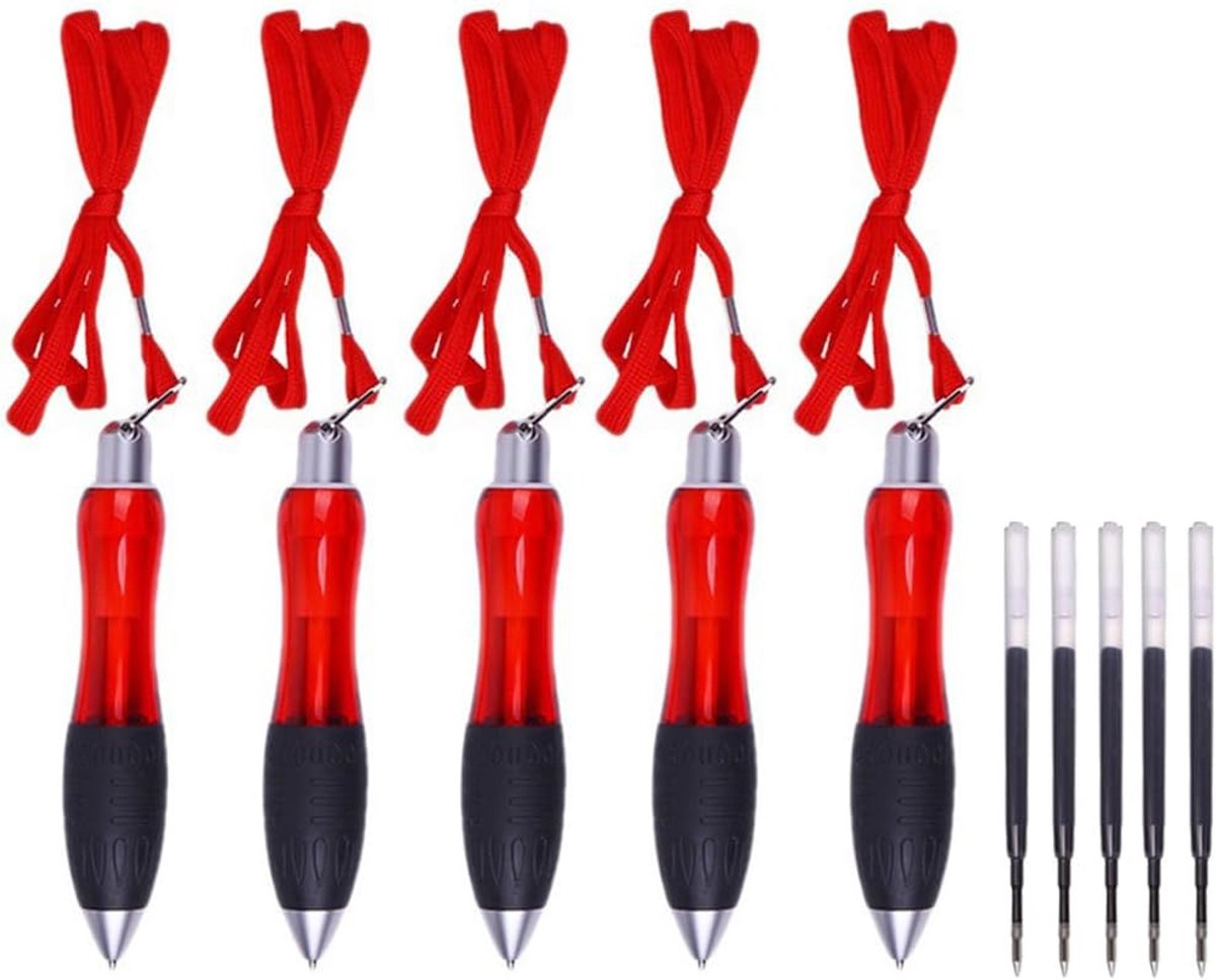 Balpennen met koord en vullingen, Grote dikke zware balpennen voor handschrift met zwarte inkt voor zwakke handen Artritis Trillingen [Rood]