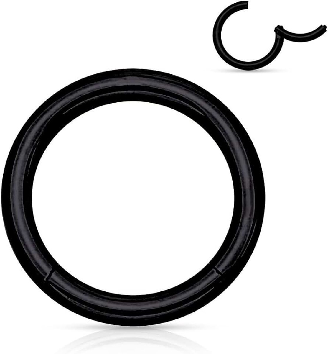 Segmentring zwart van 316L chirurgisch staal met scharnier - Smooth Closure Ring (dikte: 1,2 mm | binnendiameter: 8 mm)