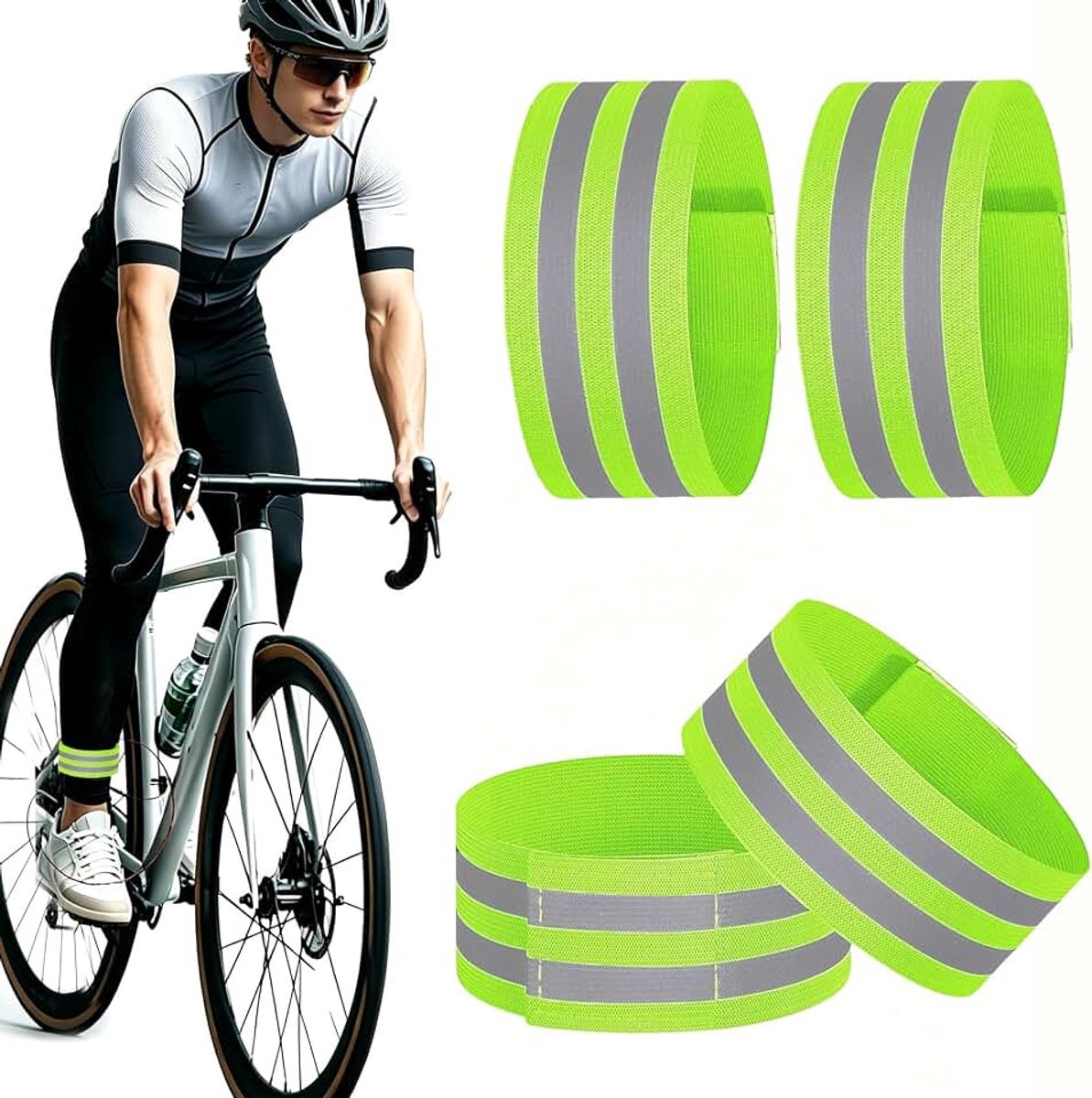 Broekclips, 4 stuks, 35-50 cm, verstelbare reflecterende band met klittenbandsluiting, geschikt voor fietsen, hardlopen, joggen en wandelen in de open lucht