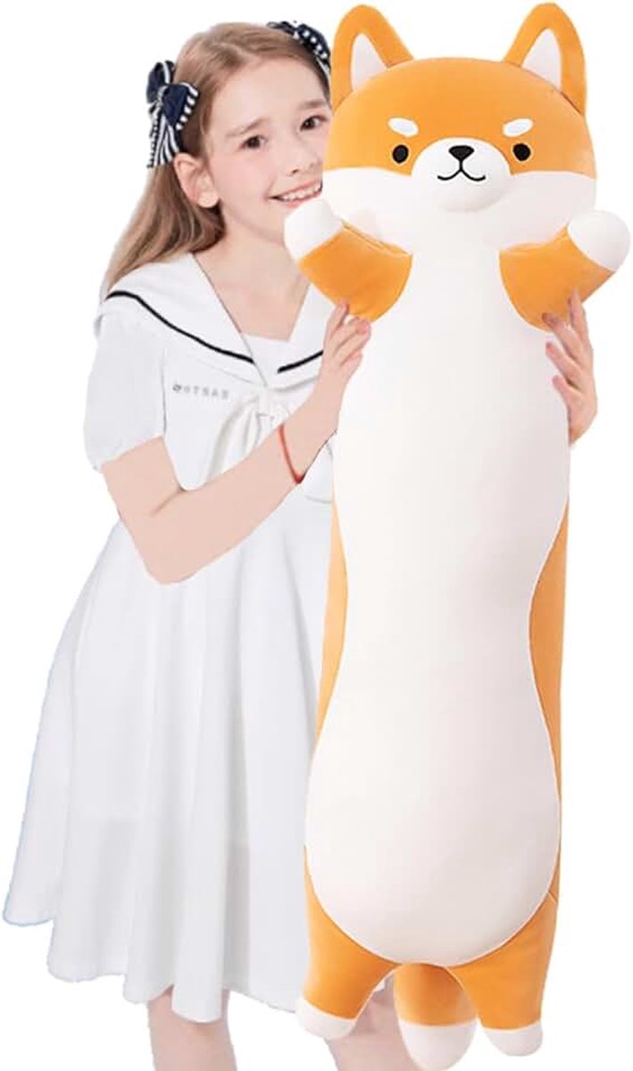 Shiba Inu Pluche Kussen Groot Opgevuld Dier Corgi Hond Pluche Speelgoed Knuffelkussen, Zacht Lang Honden Slaapkussen Cadeaus voor Meisjes Jongens(130cm)