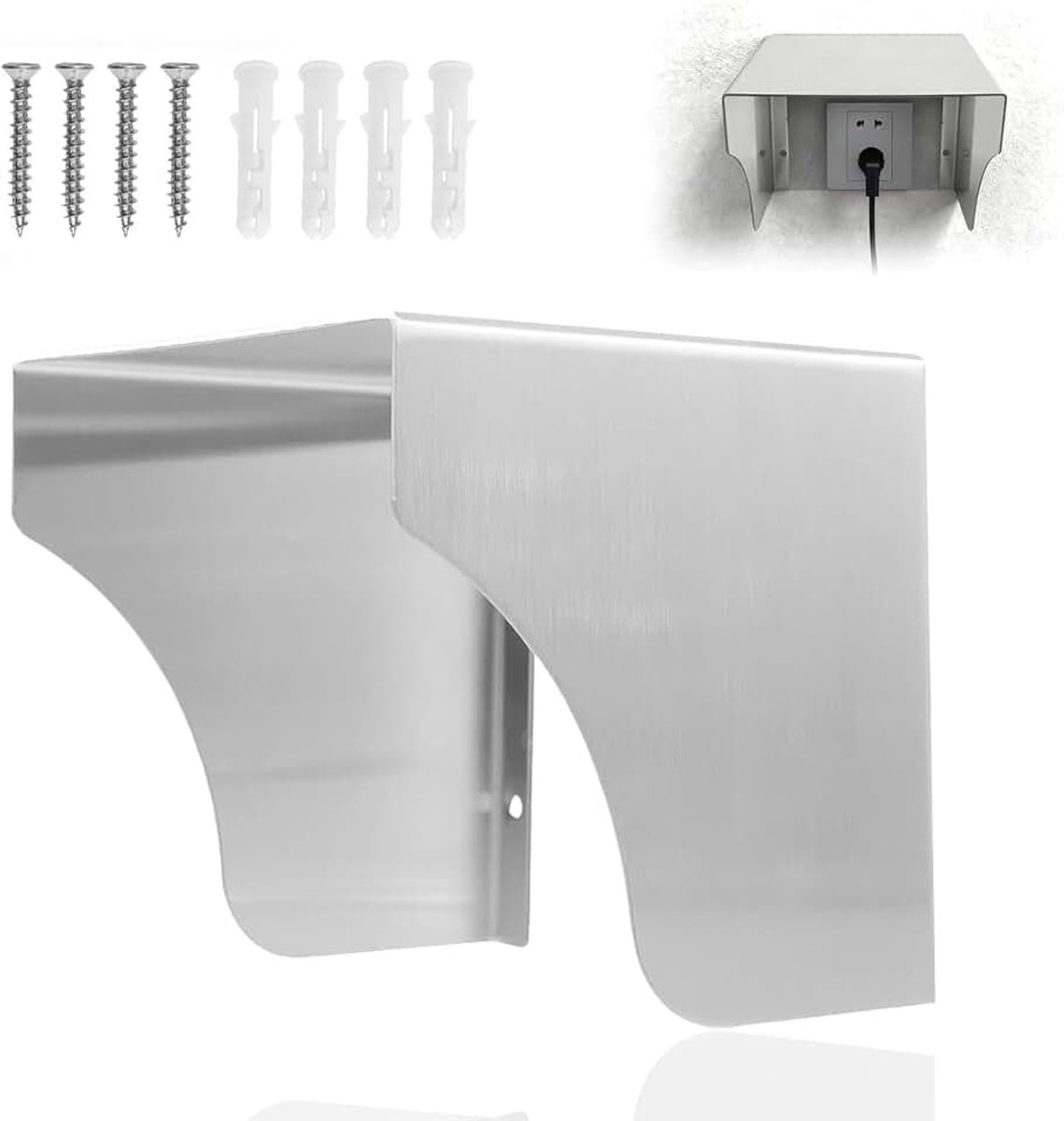 Regenbescherming, voor buiten, 12,5 x 12 x 12 cm, deurbel, regenbescherming, roestvrij staal, stopcontactafdekking, metaal, buitenstopcontact, waterdichte afdekking voor badkamer, buiten