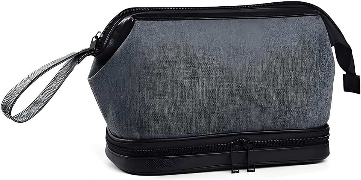 Reis-cosmeticatas voor heren, waterafstotende toilettas, zakelijke was- en scheerorganizer met handvat, outdoor droog nat vak van Oxford-stof, klein en compact, grijs, Licht en praktisch