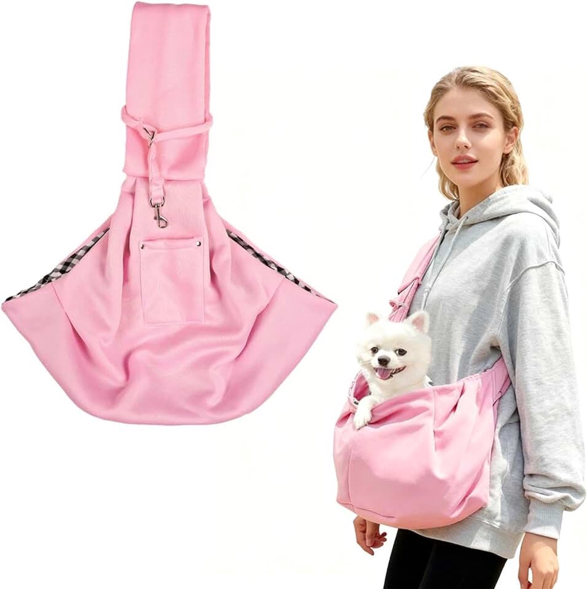 Draagdoek voor hond, Maximale draagkracht 7,5 kg, Hondentas van polyester, Roze buikdraagtas voor hond, voor reizen en outdooractiviteiten