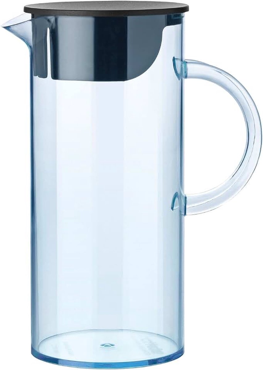 Waterkan EM77 - koelkastkan met deksel, handgreep, ijsblokjesfilter - moderne karaf - kunststof container voor het serveren van koude dranken, vruchtensap en punch - 1,5 liter, transparant