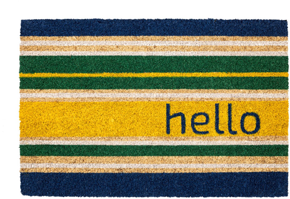 Kokosmat Hello Yellow 40 x 60 cm - Kokosmat - Deurmat Binnen - Kokos Deurmat - Geïmplanteerd - Vinyl Onderzijde